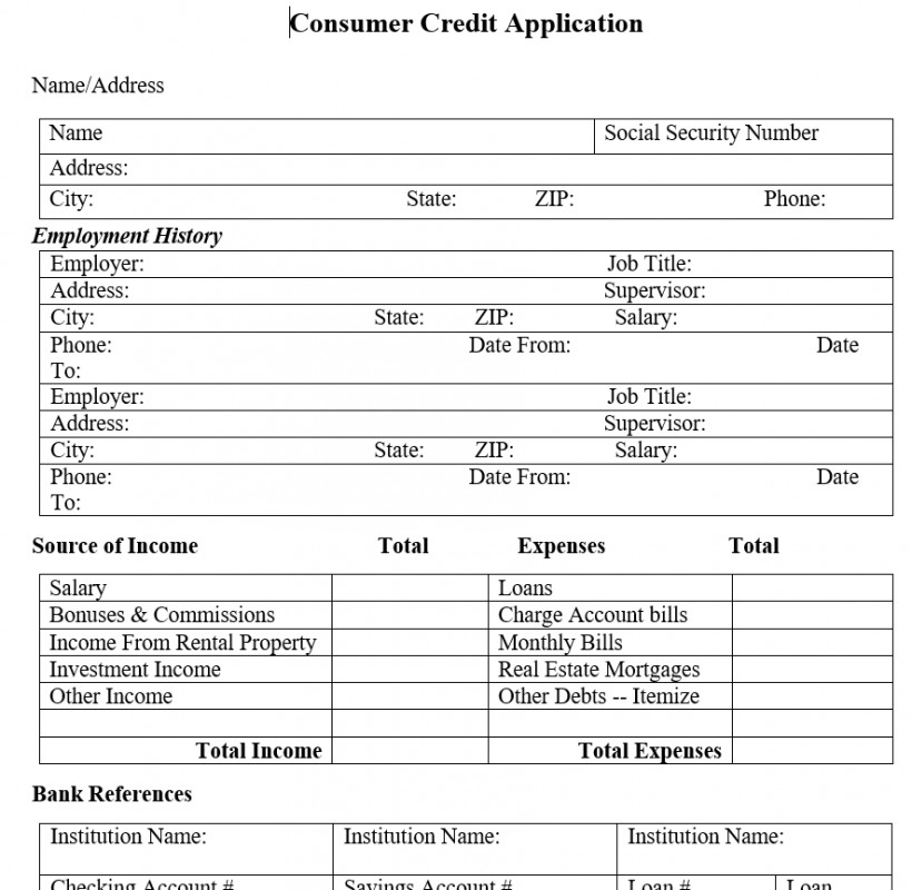Mẫu ghi chép tín dụng - Consumer Credit Application