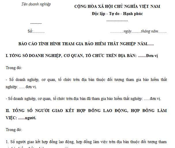 Báo cáo tình hình tham gia bảo hiểm thất nghiệp