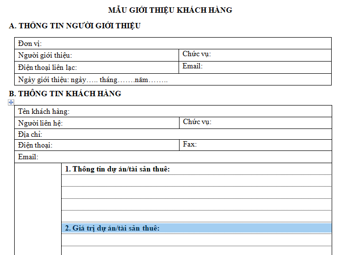 Mẫu giới thiệu khách hàng