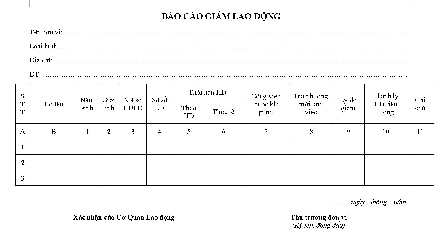 Mẫu báo cáo giảm lao động