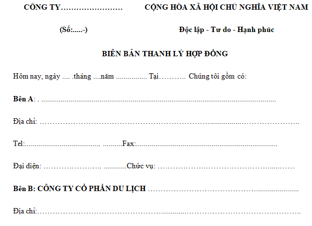 Biên bản thanh lý hợp đồng du lịch mới