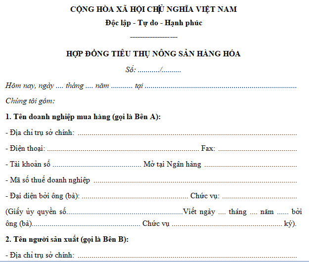 Hợp đồng tiêu thụ nông sản hàng hóa