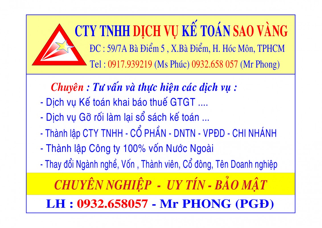 CÔNG TY TNHHH TƯ VẤN THUẾ - KẾ TOÁN SAO VÀNG