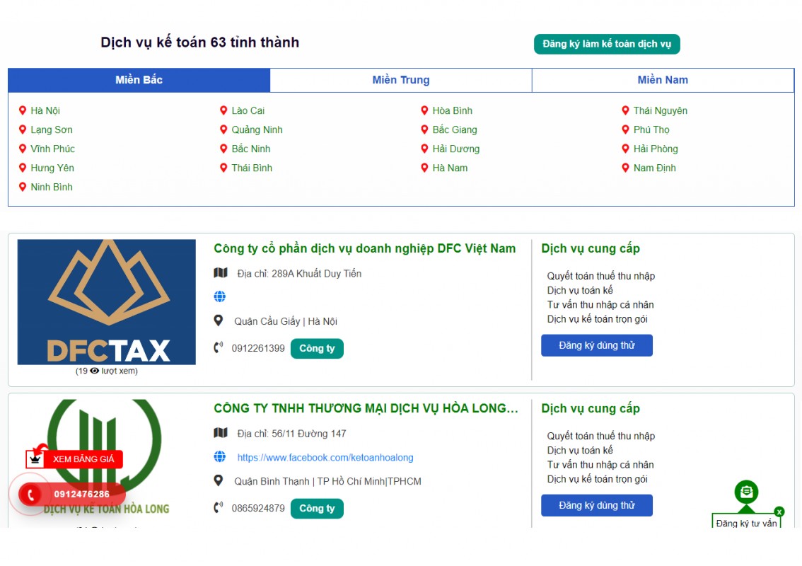 Danh sách dịch vụ kế toán tại 63 tỉnh thành 