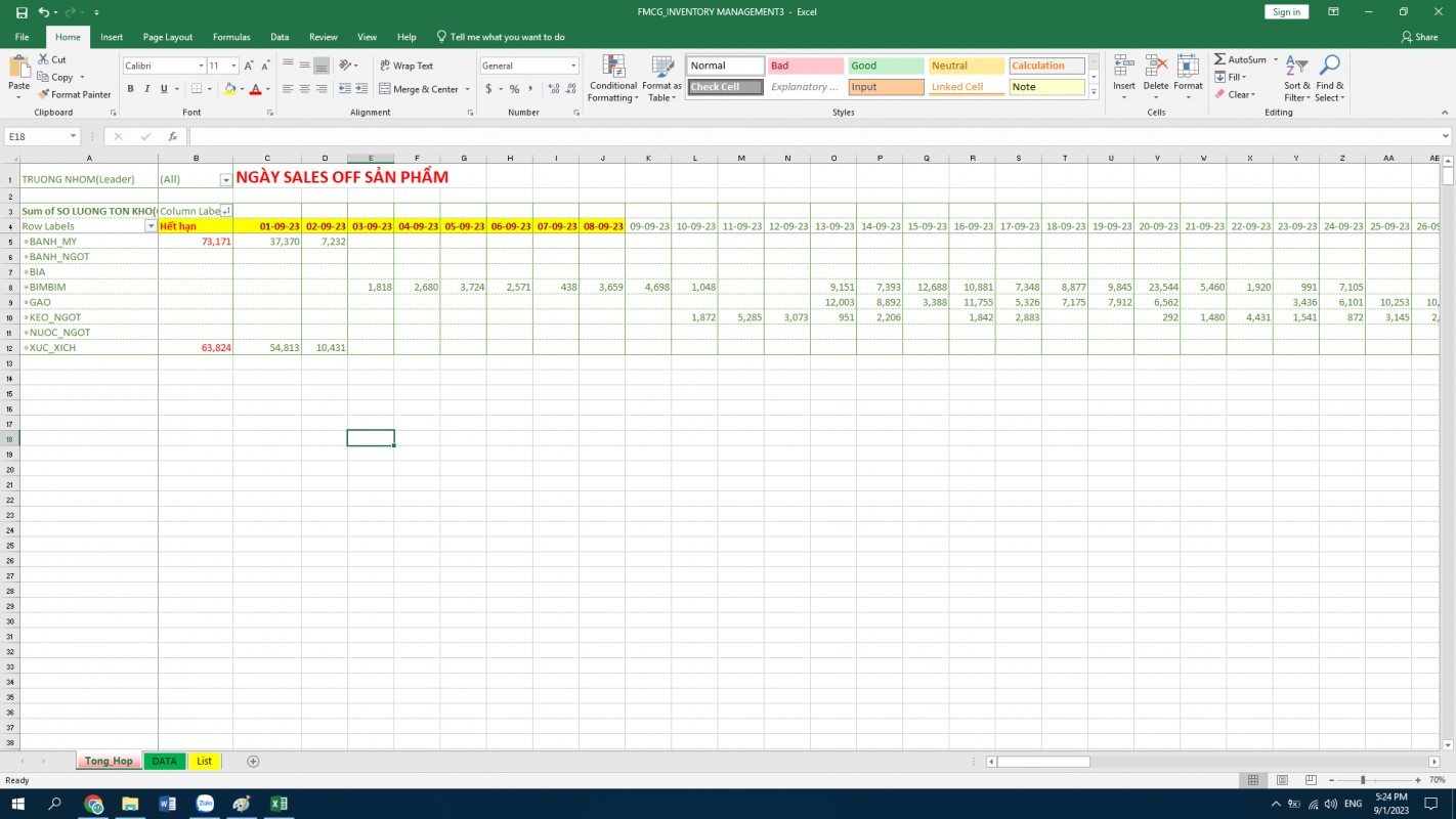 File Excel mẫu quản lý hàng tồn kho trong siêu thị