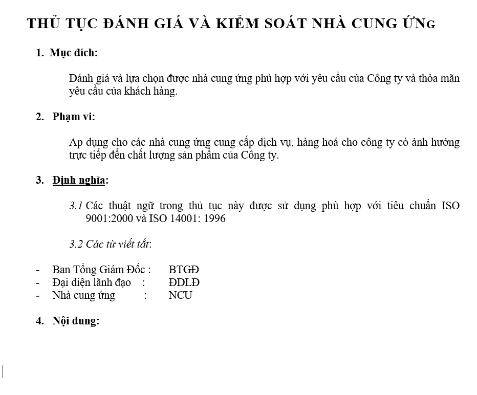 Quản trị hành chính - Thủ tục đánh giá nhà cung cấp