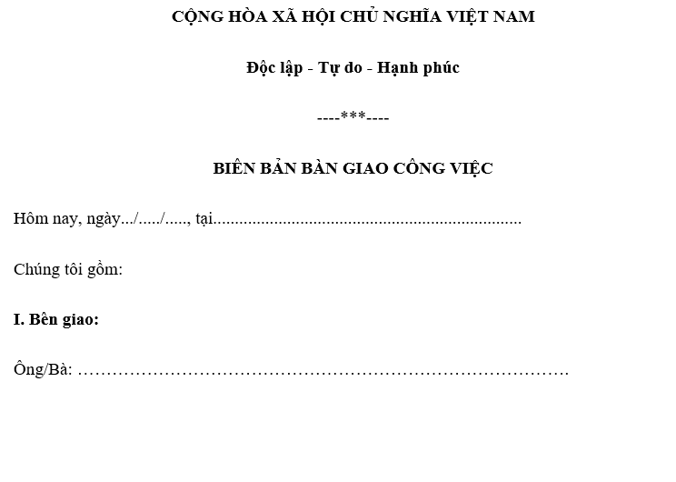 Mẫu biên bản bàn giao công việc