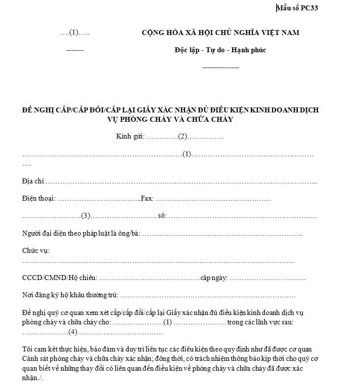 Đơn cấp giấy xác nhận đủ điều kiện kinh doanh dịch vụ PCCC