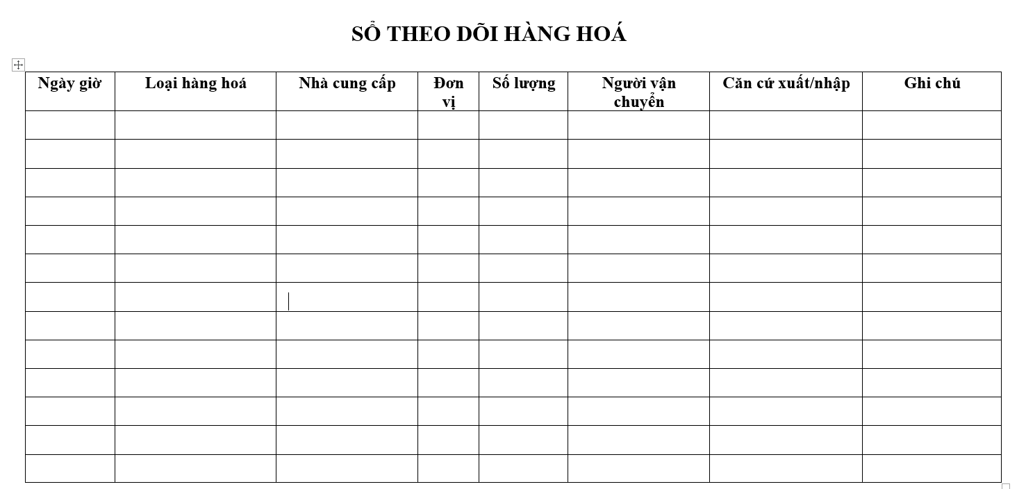 Quy định kiểm soát tài sản, hàng hóa ra vào - Sổ theo dõi hàng hóa