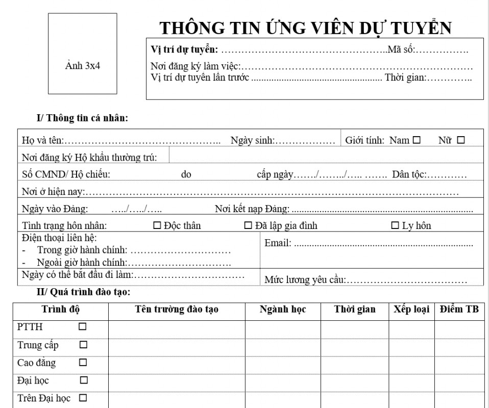 Hệ thống quản trị nhân sự - Thông tin ứng viên dự