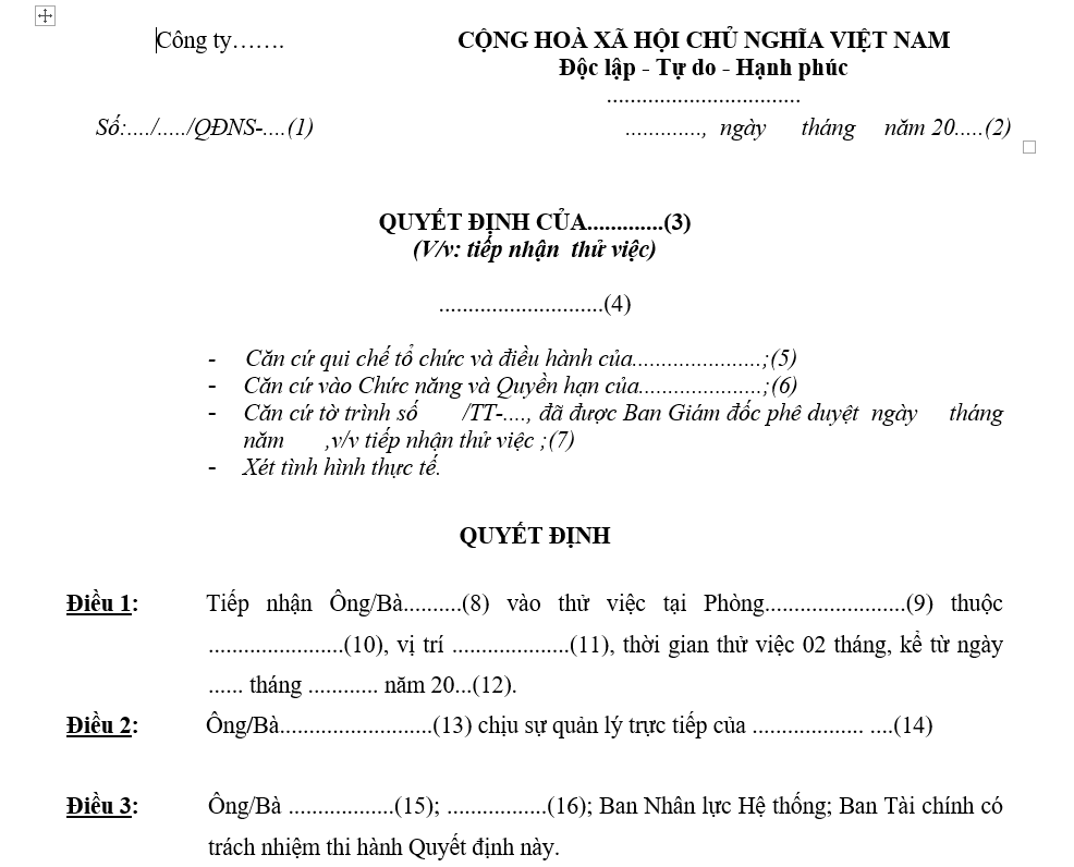 Hệ thống quản trị nhân sự - Quyết định tiếp nhận thử việc