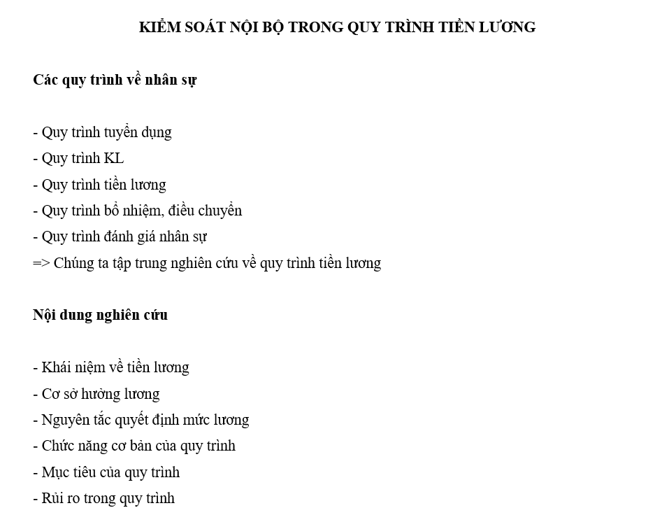 Quản trị kiểm soát nội bộ - Kiểm soát nội bộ trong quy trình tiền lương