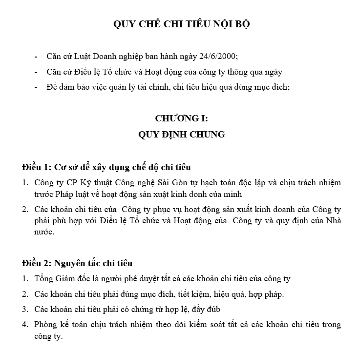 Các quy trình kế toán - Quy chế chi tiêu nội bộ