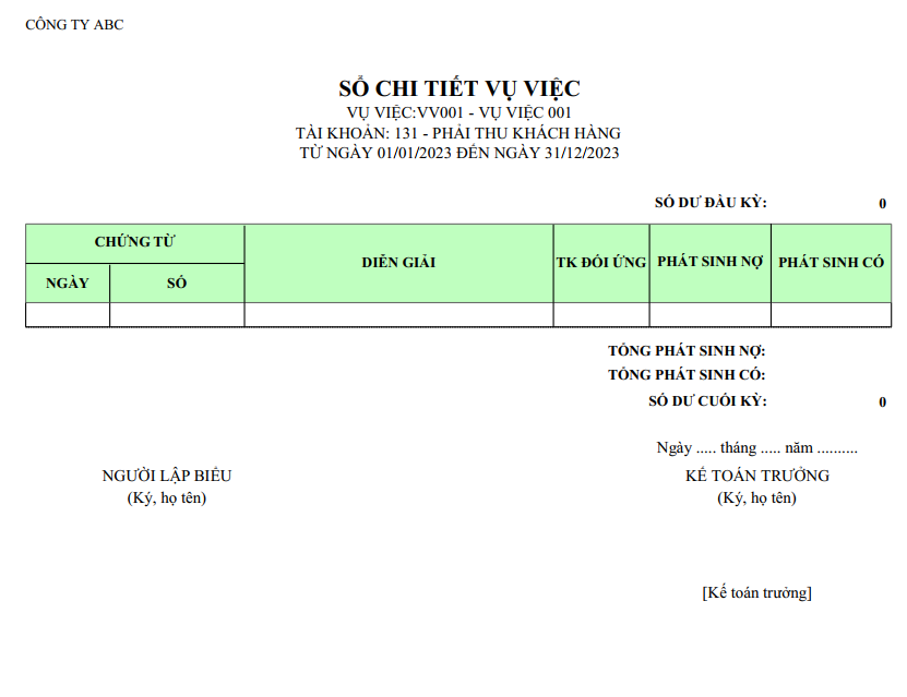 Mẫu sổ chi tiết vụ việc