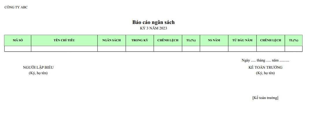 Mấu báo cáo ngân sách