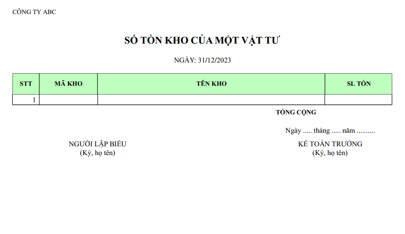 Mẫu số tồn kho của một vật tư