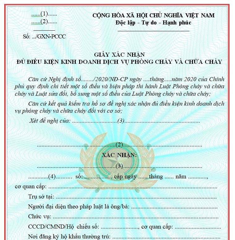 Mẫu số PC34: Giấy xác nhận đủ điều kiện kinh doanh dịch vụ phòng cháy và chữa cháy