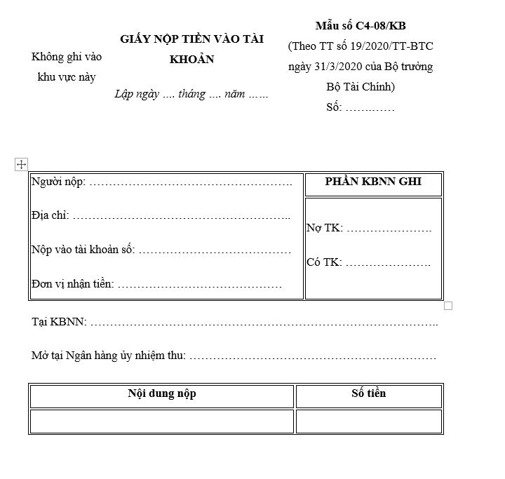 Mẫu C4-08/KB: Giấy nộp tiền vào tài khoản