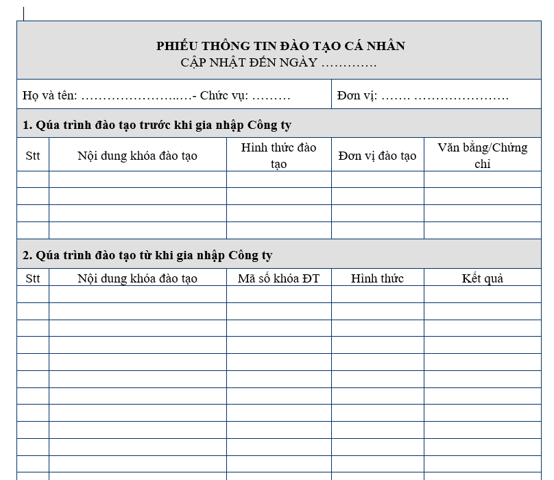 Hệ thống quản trị nhân sự - Phiếu thông tin đào tạo cá nhân