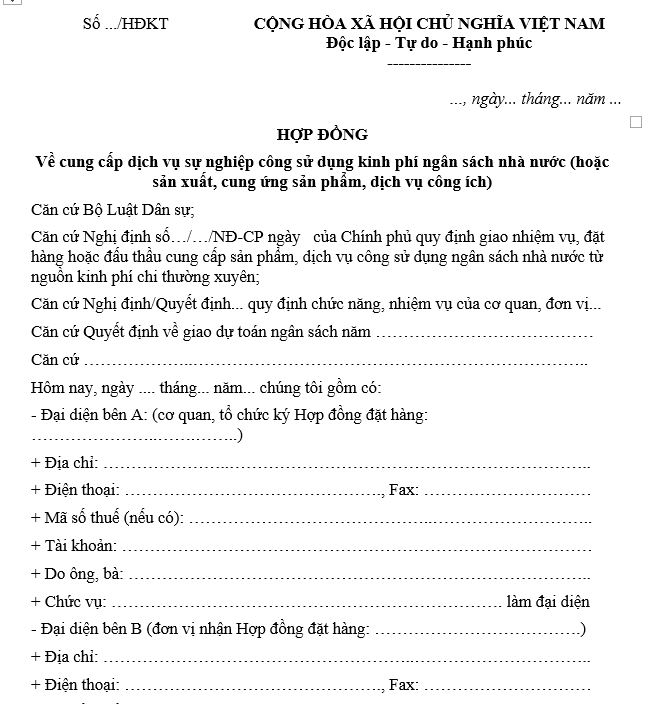 Mẫu hợp đồng cung cấp dịch vụ sự nghiệp công