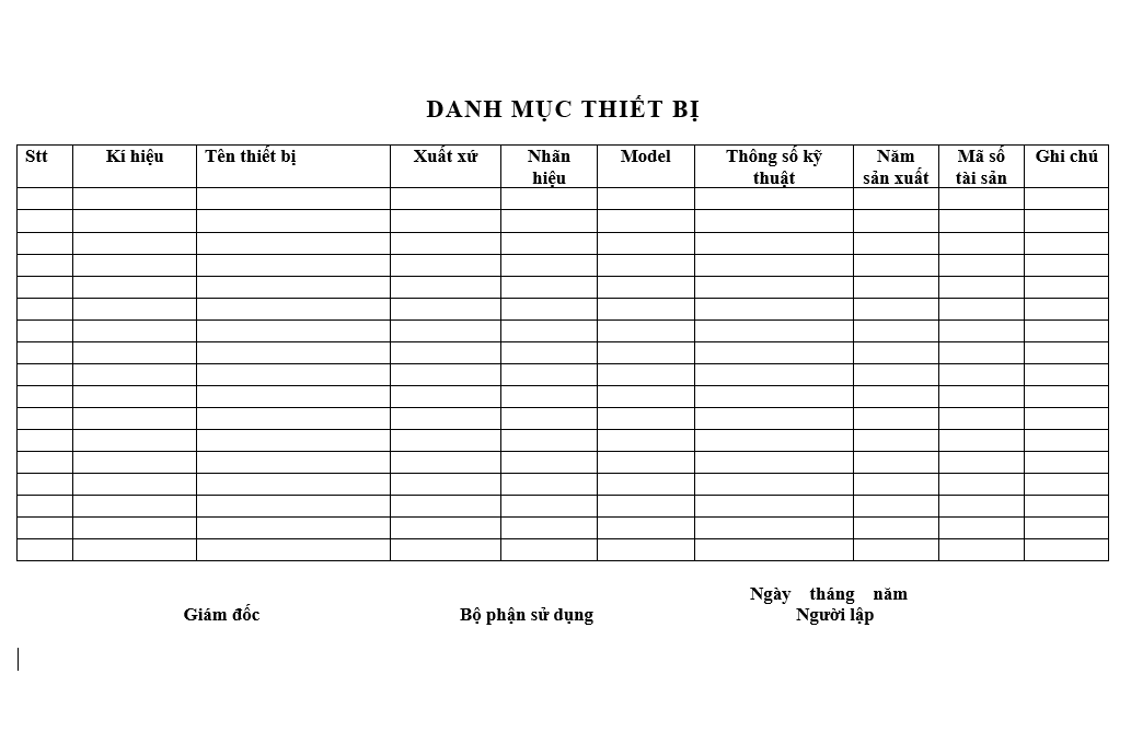 Quản trị hành chính - Danh mục thiết bị