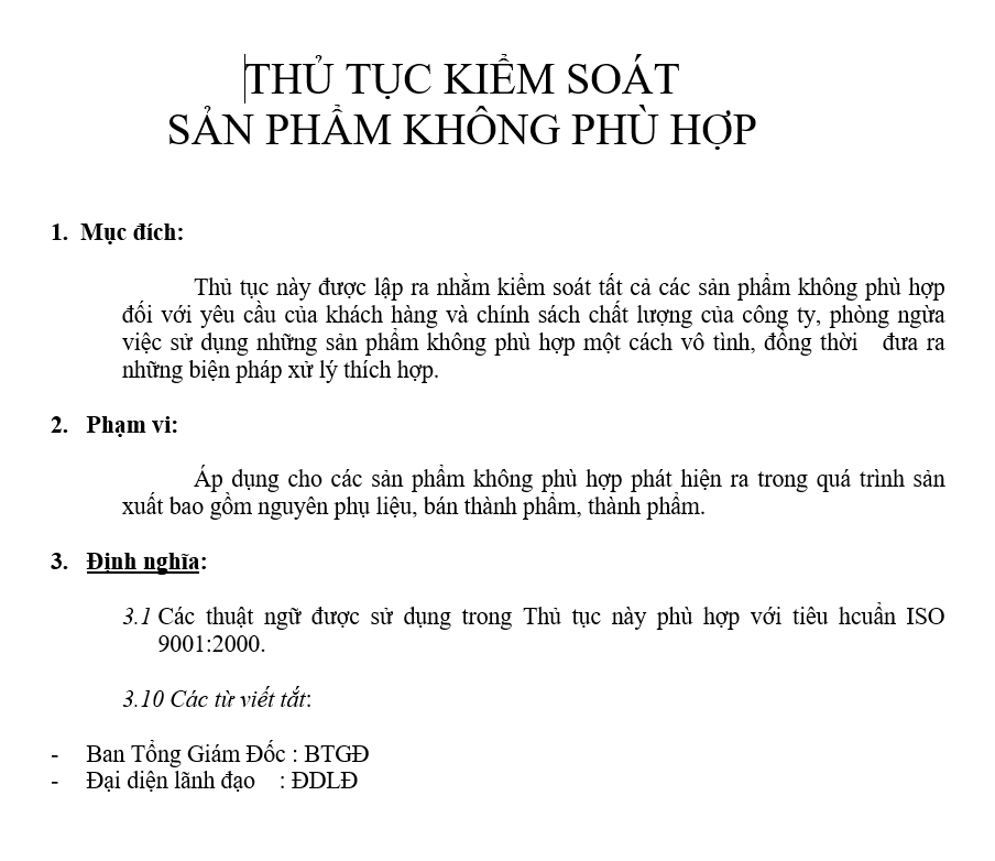 Quản trị hành chính - Thủ tục kiểm soát sản phẩm không phù hợp