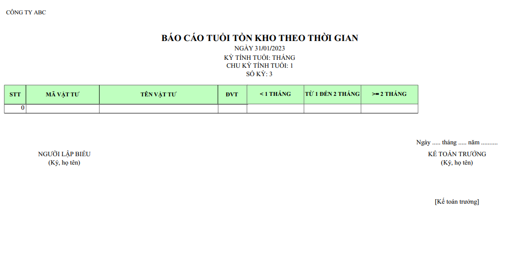 Mẫu báo cáo tồn kho theo thời gian