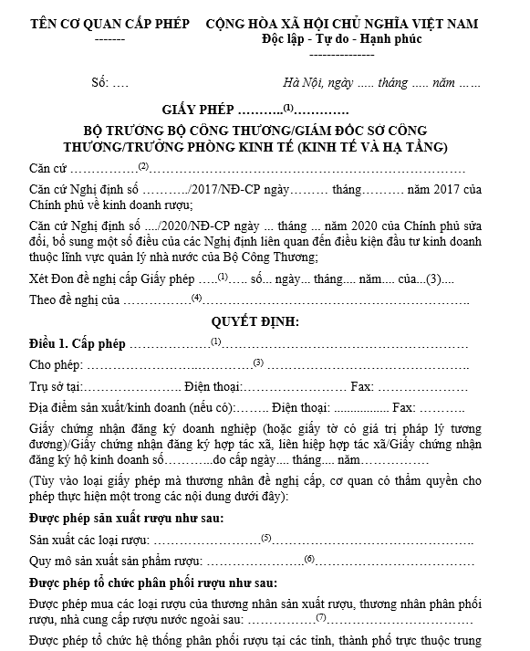 Mẫu đơn đề nghị cấp lại giấy phép kinh doanh rượu