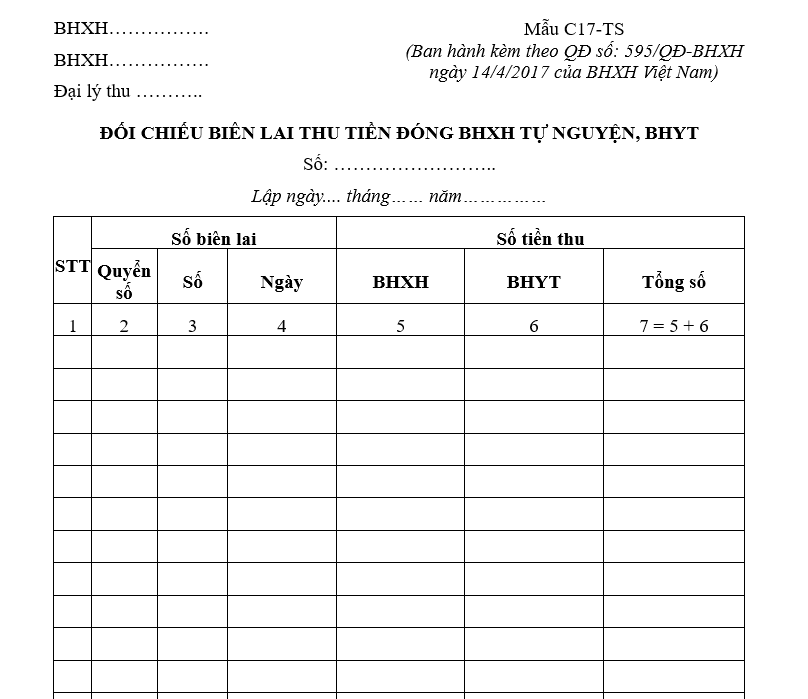 Mẫu C17-TS: Đối chiếu biên lai thu tiền đóng BHXH tự nguyện, BHYT 2023 mới nhất