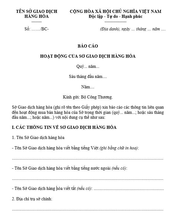Báo cáo hoạt động của sở giao dịch hàng hóa