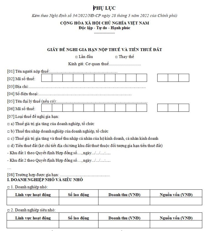 Mẫu Giấy đề nghị gia hạn nộp thuế và tiền thuế đất