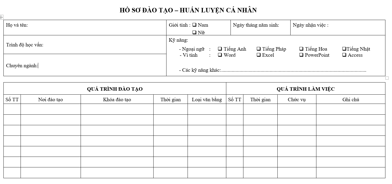 Hệ thống quản trị nhân sự - Hồ sơ đào tạo huấn luyện cá nhân