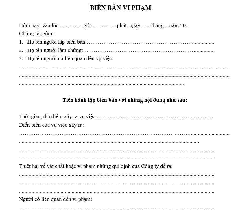 Hệ thống quản trị nhân sự - Biên bản vi phạm