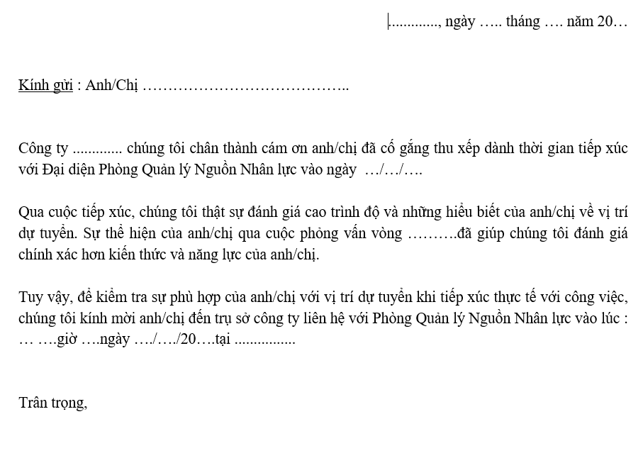 Hệ thống quản trị nhân sự - Thư mời phỏng vấn lần 2