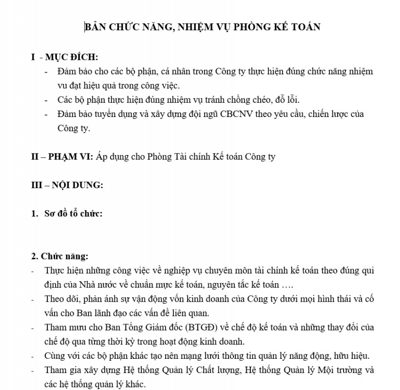 Quản trị phòng tài chính kế toán - Chức năng, nhiệm vụ, quyền hạn cúa phòng tài chính kế toán