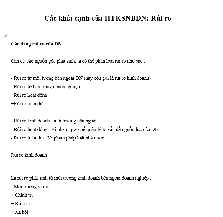 Quản trị kiểm soát nội bộ - Các khía cạnh của kiểm soát nội bộ rủi ro