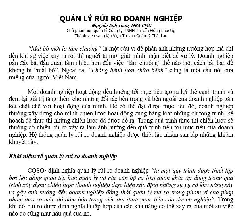 Quản trị rủi ro - Quản lý rủi ro doanh nghiệp