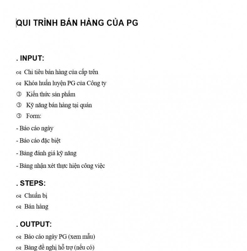 Quy trình bán hàng - Quy trình bán hàng của PG