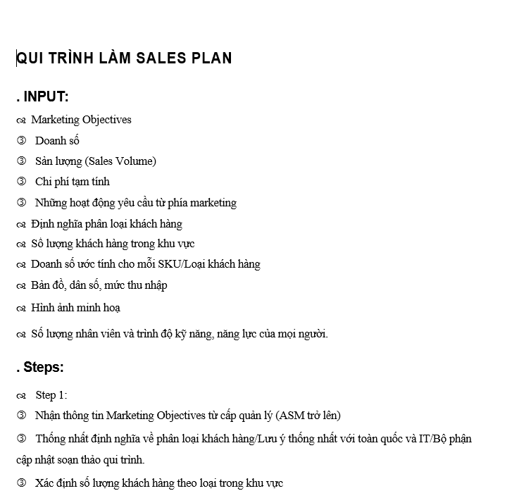 Quy trình bán hàng - Quy trình làm SALES PLAN