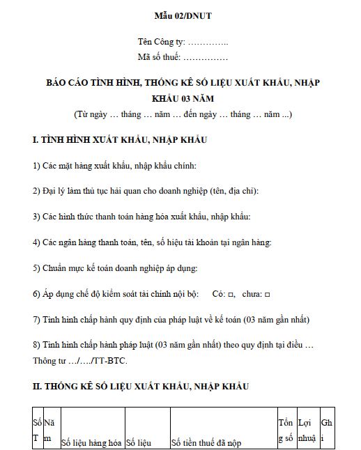 Mẫu báo cáo tình hình, thống kê số liệu xuất nhập khẩu 3 năm