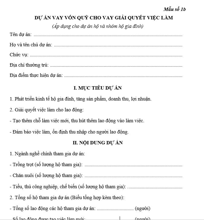 Mẫu dự án vay vốn giải quyết việc làm