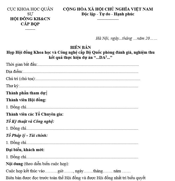 Mẫu biên bản họp hội đồng khoa học và công nghệ