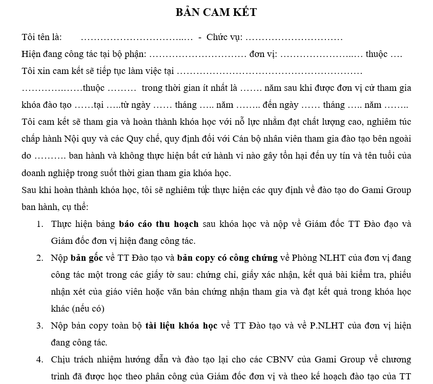 Hệ thống quản trị nhân sự - Bản cam kết