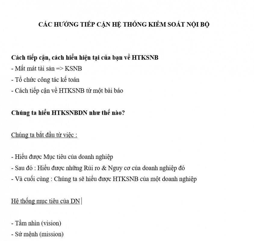 Quản trị kiểm soát nội bộ - Các hướng tiếp cận hệ thống kiểm soát nội bộ