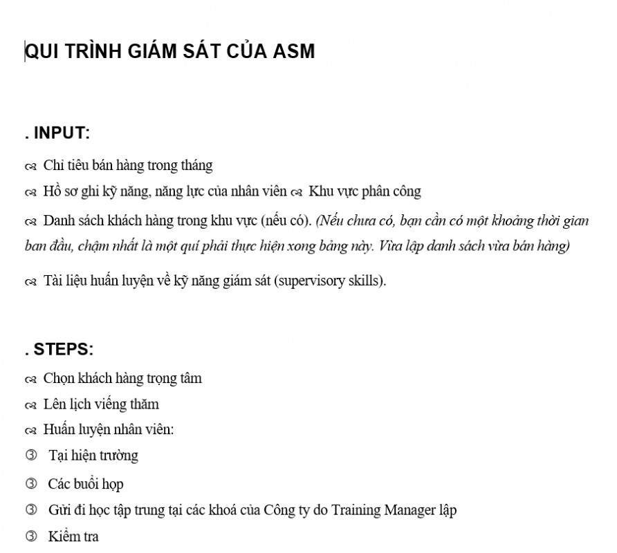 Quy trình bán hàng - Quy trình giám sát của ASM