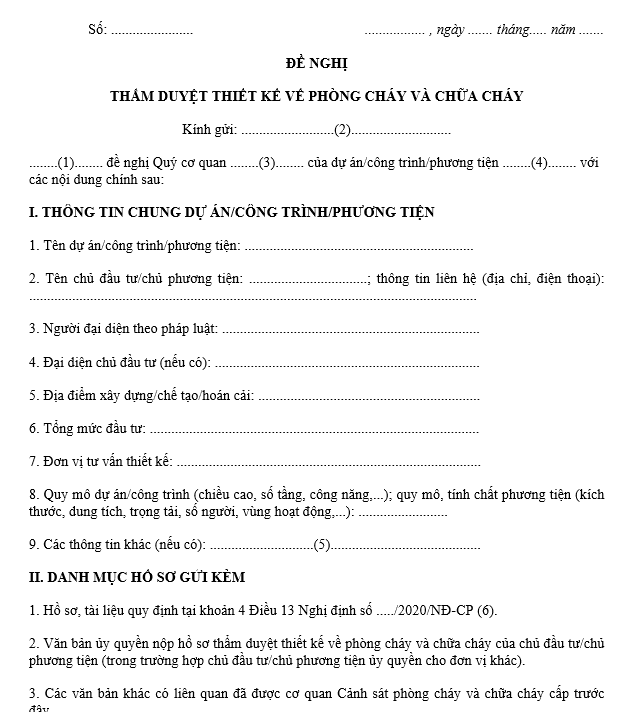 Mẫu đơn đề nghị cấp giấy chứng nhận đủ điều kiện về phòng cháy