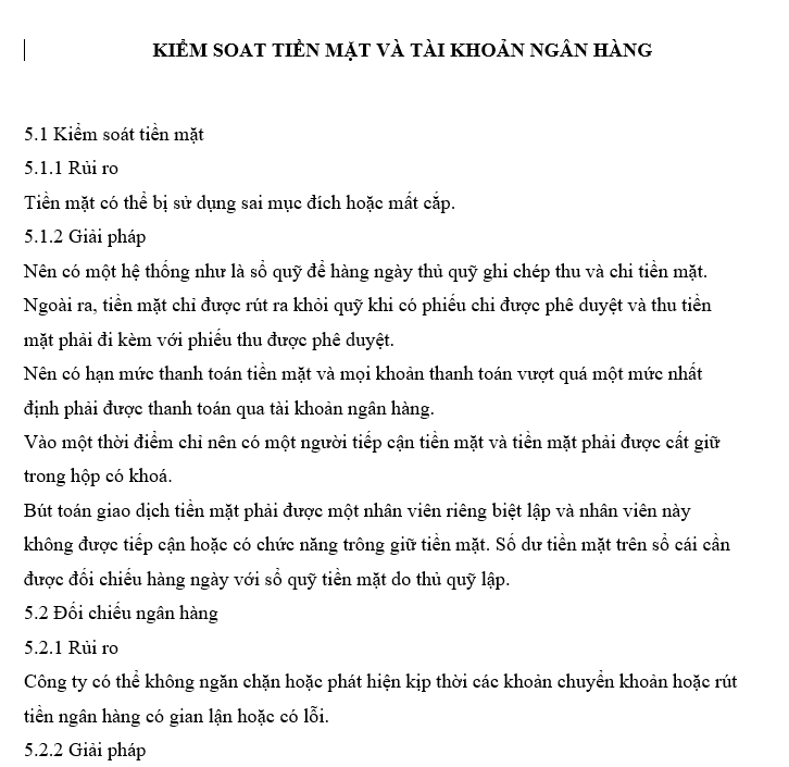 Quản trị kiểm soát nội bộ - Kiểm soát tiền mặt và tào khoản ngân hàng