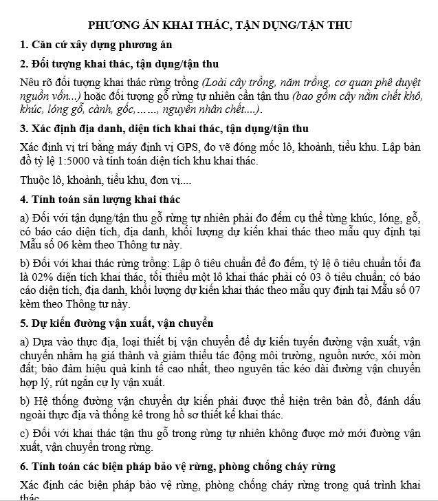 Mẫu phương án khai thác, tận dụng, tận thu