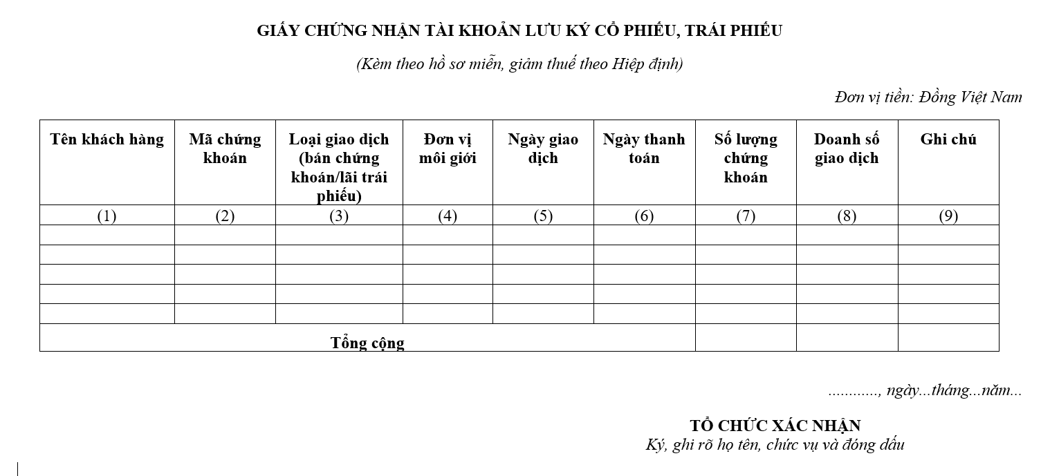 Mẫu số 01/TNKDCK: Giấy chứng nhận tài khoản lưu ký cổ phiếu, trái phiếu