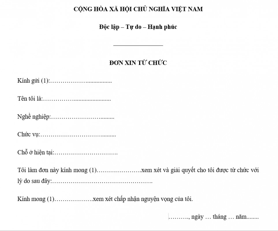 Mẫu đơn xin thôi giữ chức vụ